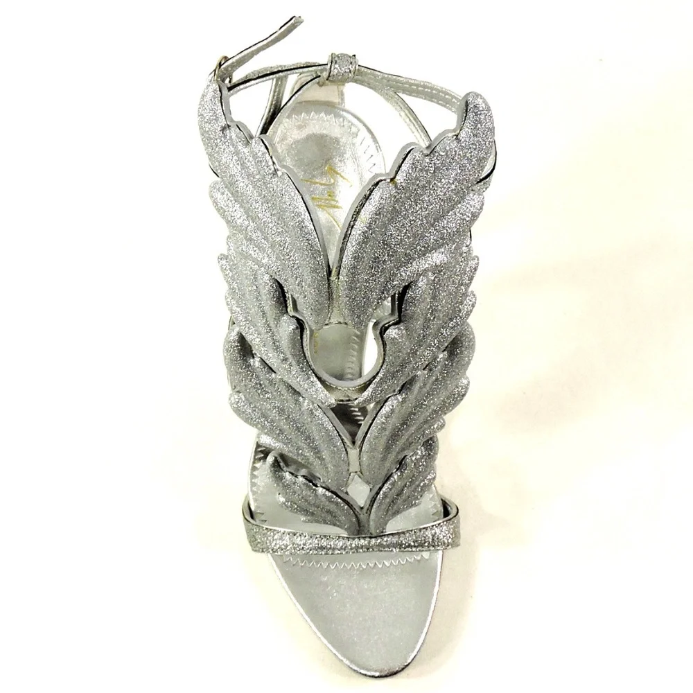 GIUSEPPE ZANOTTI ๐ฎ๐น WOMEN'S COMFORT SILVER LEATHER FASHION HEEL SANDALS - Picture 6 of 13